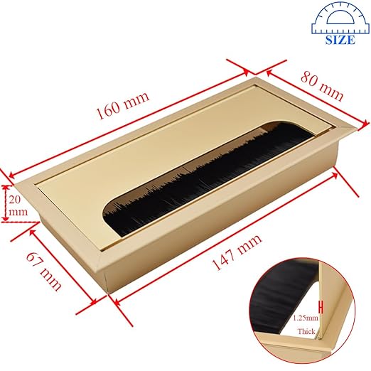 HAHIYO Gold Aluminum Alloy Desk Grommet,80x160mm Premium Cable Organizer with Flip Cover and Dustproof Brush–Durable Wire Management Solution for Home,Office,and Workstations–Easy to Install 1P