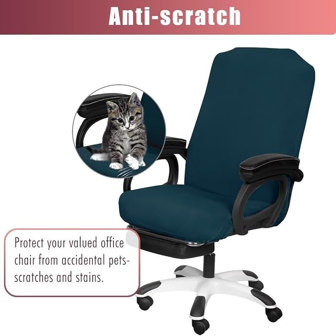 SARAFLORA Office Chair Cover, Stretchable Desk Cover Removable Computer for with Zipper Universal Spandex Rotating Anti-dust Slipcover,Sapphire, Large | 2PCS (BGYT-L2-Sapphire)