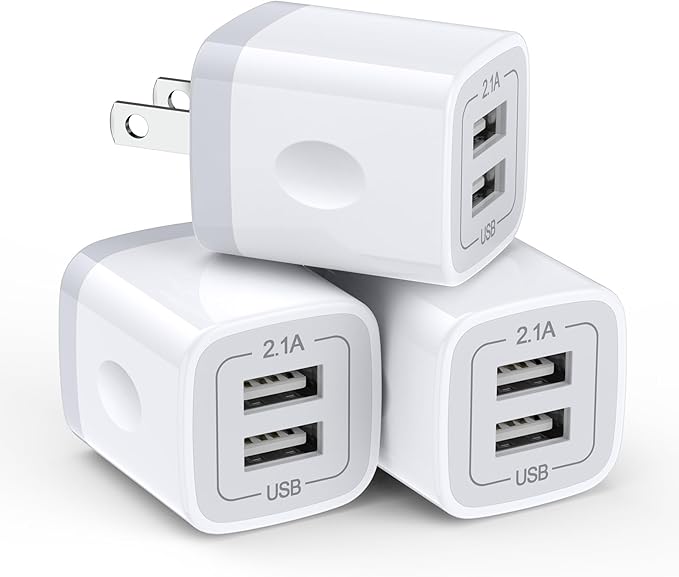 USB Wall Charger, Charging Adapter 3Pack 2.1A Dual Port USB Wall Charging Plug Block Head Box Travel Charger Cube Compatible iPhone 17 16 15 14 13 12 Pro Max XS XR 8 Plus,Pad,Pod,Samsung,Android Phone