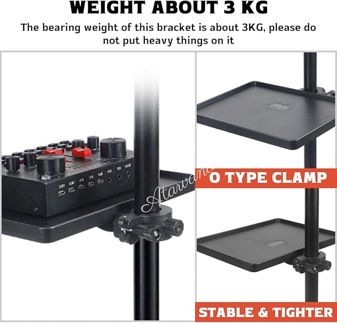 Universal Microphone Stand Tray, Adjustable Mic Stand Clamp-On Utility Shelf Rack Tray Holder for Music Sheet, Live Streaming, Concert Performance, Karaoke, Recording, Music Stand Accessories