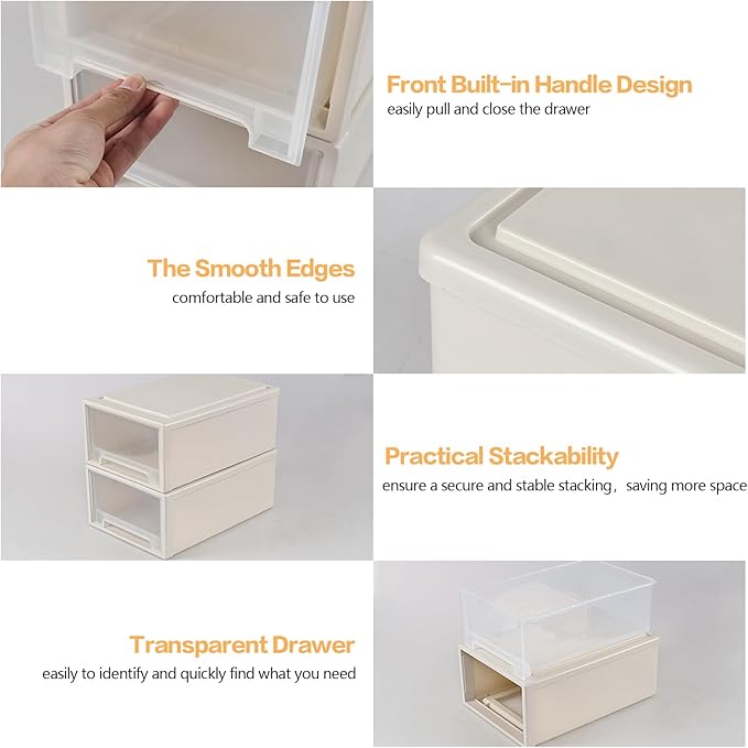 12 Quart Plastic Desktop Storage Drawers, 4-Pack Stacking Drawer Unit
