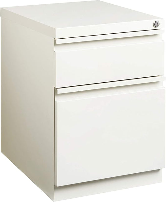 20 Inch Deep Metal Mobile Pedestal File 2 Drawer Box-File with Full Width Pull, for Home and Office, Holds Letter Width Hanging Folders, White