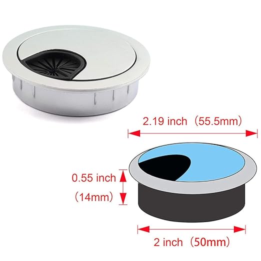 HJ Garden 1pc 2 inch (50mm) Metal Desk Grommets for Managing and Hiding Wire Cord Cable Hole Cover Office PC Desk Cable Cord Organizer Zinc Alloy Cover Silver