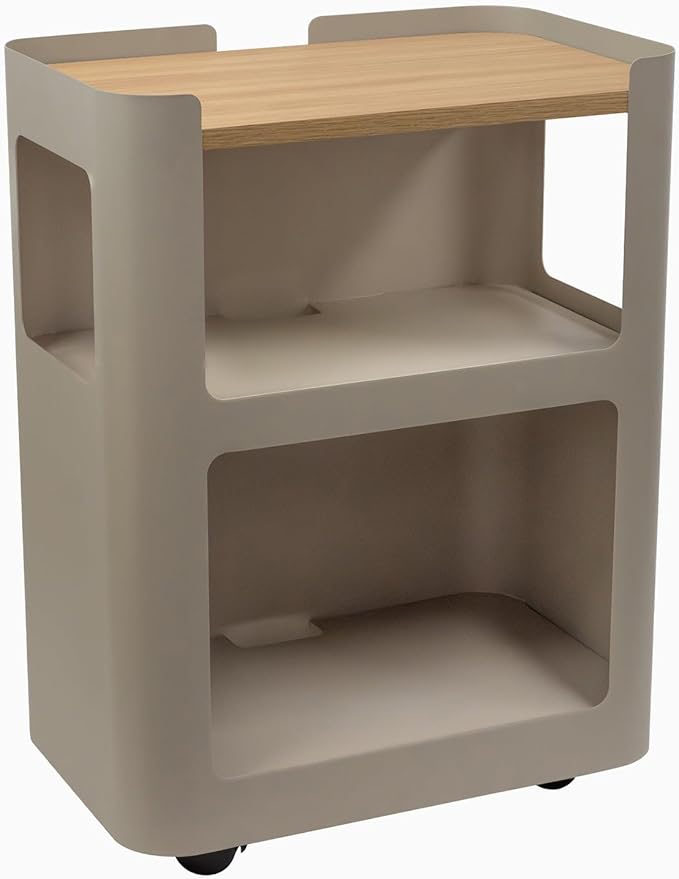 Desky Open Mobile Pedestal - Light Brown Frame/Sublime Teak Top. Compact Office Drawer Cabinet on Wheels