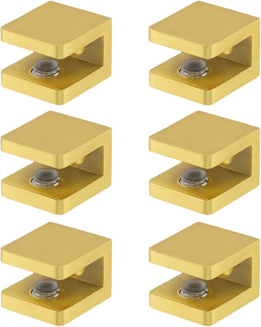 6 Pack Adjustable Glass Shelf Brackets Clamps Support Bracket Hardware Replacement Parts Suitable for 5-8mm Thickness Glass Shelves (6, Gold)