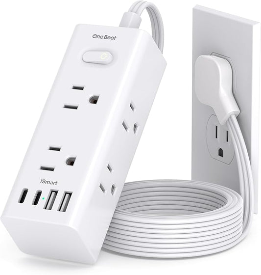 5Ft Extension Cord with Multiple Outlets, Flat Plug Power Strip Surge Protector with 5 Ft Long Cord, 6 Outlet 3 USB Ports (1 USB C), Multi Outlet Wall Plug for Travel, College, Dorm Room Essentials