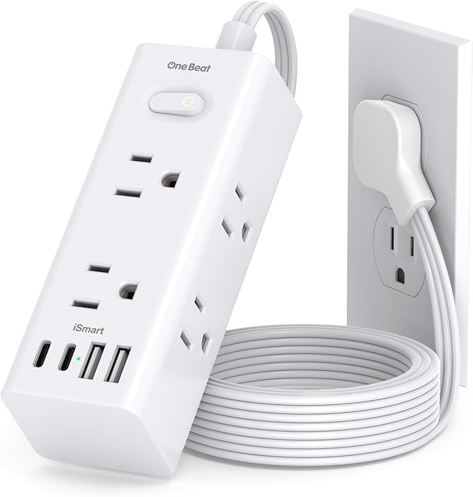 3Ft Extension Cord with Multiple Outlets, Flat Plug Power Strip Surge Protector with 3 Ft Cord, 6 Outlet 4 USB Ports (2 USB C), Multi Outlet Wall Plug for Travel, College, Dorm Room Essentials(White)