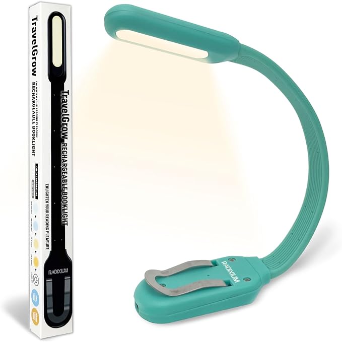 Rechargeable Book Light for Reading in Bed, 4 Color Temperatures Eye-Caring LED, Portable Clip On Reading Light with Magnetic Base, Hands-Free for Travel, Night Reading (Green)
