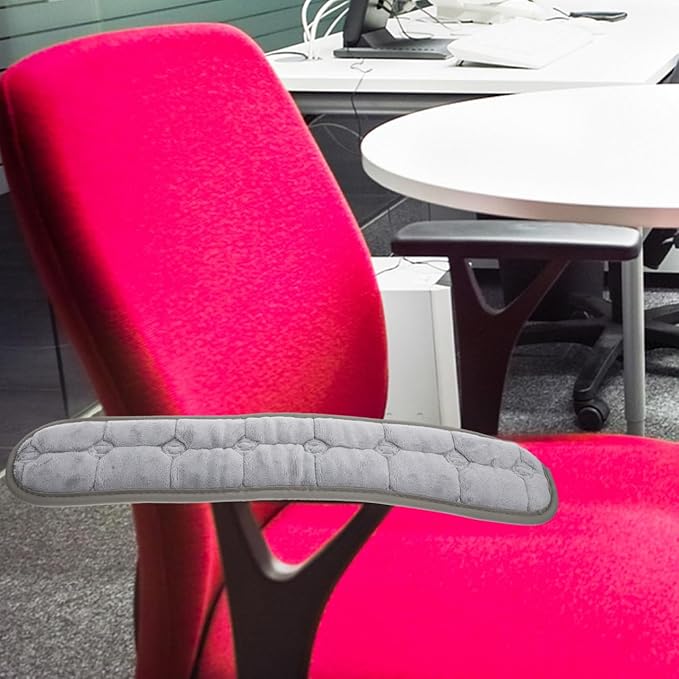 Garneck 2 Pack Office Chair Armrest Pads with Elastic Strap: Non-Slip Plush Gaming Chair Arm Covers Grey Soft Forearms Support Cushions for Desk Computer & Wheelchair