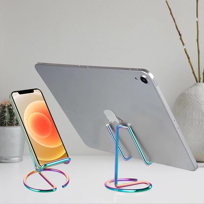 ROPOSY Cell Phone Stand for Desk, Cute Metal Rainbow Cell Phone Stand Holder Desk Accessories, Compatible with All Mobile Phones, iPhone, iPad