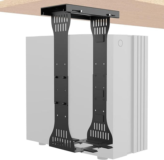 KEEGH Heavy Duty Under Desk PC Mount Adjustable Under Desk Computer Mount Supports Up to 90 lbs PC Mount with Secure Locking for Standing Desk, Black