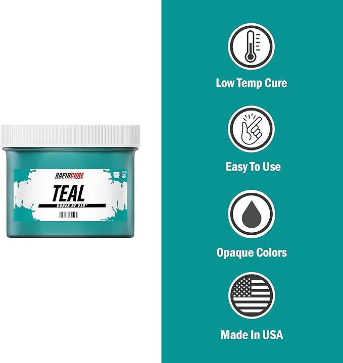 Rapid Cure® Screen Printing Ink Teal® (Quart - 32oz.) - Plastisol Ink for Screen Printing, Fast Curing Fabric Paint - Screen Print Direct®, USA Made