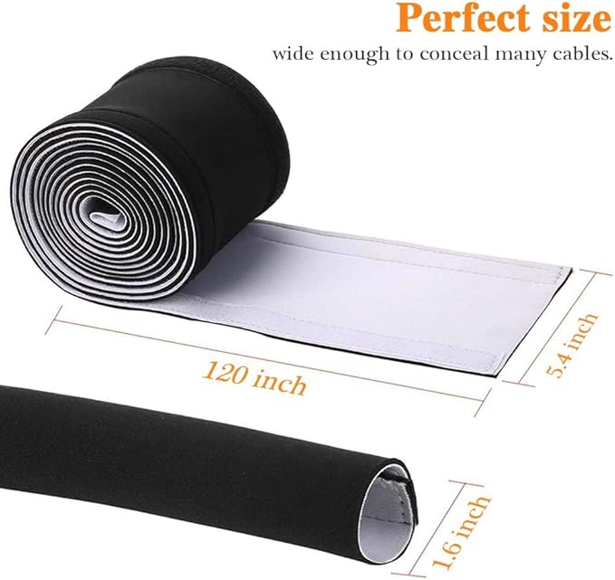 120" Neoprene Cable Management Organizer, Reversible Flexible Cuttable DIY Hole Cord Hider Cover Sleeve for Office TV Computer Home Desk Protect Wires