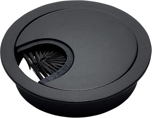 Matte Black Metal Cable Grommet | 2 Piece "Lock in" Feature with "Brush" Opening for Management of Office & Computer Desk Wires | 60mm (2 3/8") Hole Opening | 5 Pack
