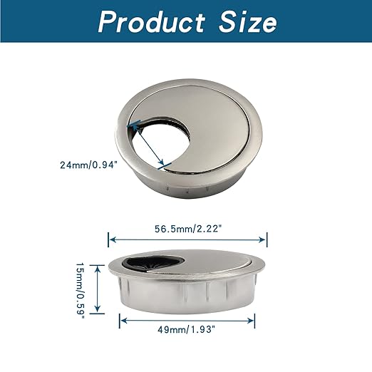 Bonsicoky 2"(50mm) Metal Desk Grommet, Zinc Alloy Desk Cord Hole Cover for Wires Cable Office Desk, Silver