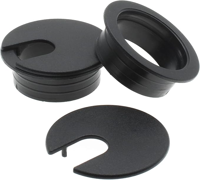 1-3/8 Inch (35 mm) U-Shaped Opening Desk Grommet 2 Pcs ABS Plastic Cable Hole Cover Cable Cord Grommet to Arrange Wires & Cords Through Computer Table/Countertops (Black)