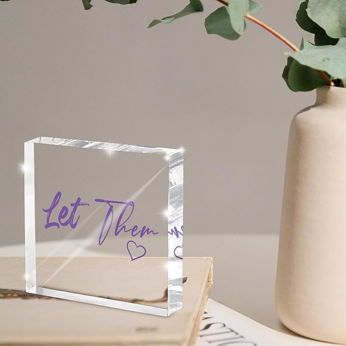 Let Them - Purple 4 Inch Acrylic Desktop Sign, Office and Cubicle Decor for Women, Desk Accessory, Inspirational Quote Gift for Friends, Home Office Decor
