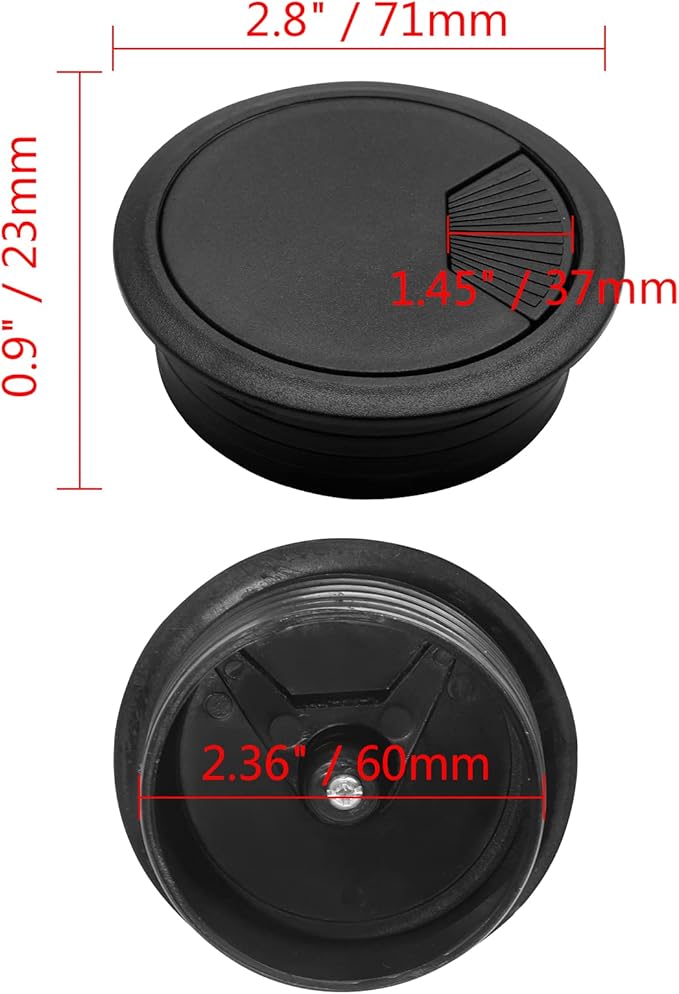 5Pcs 3-1/8" / 80mm Computer Desk Grommet, Plastic Round Desk Grommet Hole Wire Cover Organizer, Black