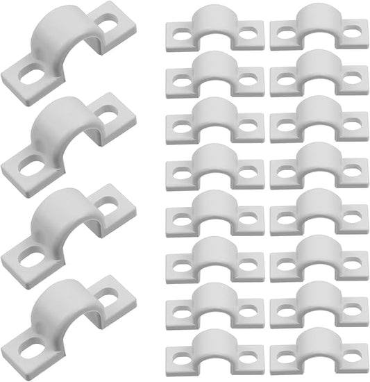 20pcs Wire Shelf Loop Clips White Two Holes Pipe Tube 2/5" U Bracket Clamps 10MM Conduit Pipe Strap Clamps for Wire Cable Tube (White, Fit for 10mm)