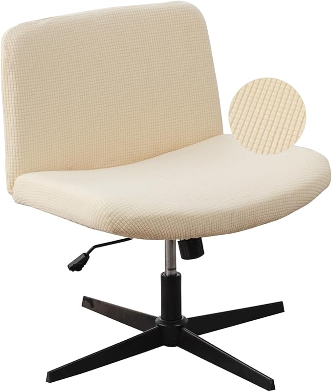 LavishCover Armless Chair Cover Office Desk Chair Cover, Waterproof and Elastic Criss Cross Chair Cover, Exquisite Vanity Chair Cover, Mid Back Wide Seat Accent Chair Covers(Cream,Corn,Just the Cover)
