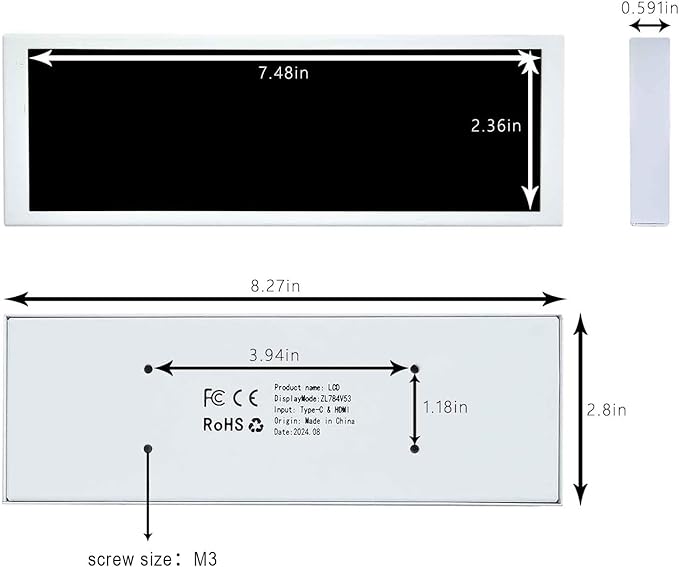 VSDISPLAY 7.84 Inch 1280x400 IPS Mini Monitor Stretched Bar LCD Display with White Case as PC/Computer/Laptop Speed Temperature CPU GPU Monitoring Secondary Screen