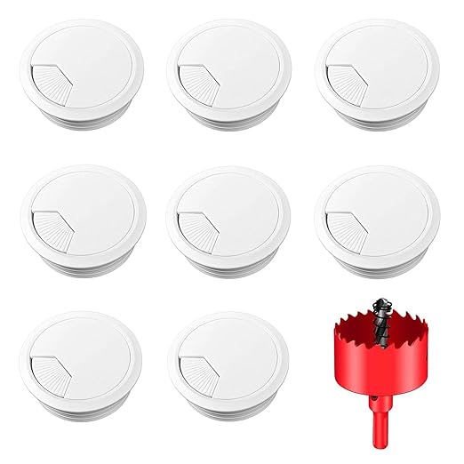 TuTuYa White Desk Grommet 2-3/8 Inch, Desk Cable Grommet 60mm Desk Cable Hole Cover with Hole Saw, Cable Pass Through, Ideal Solution for Office and Home Table Cable