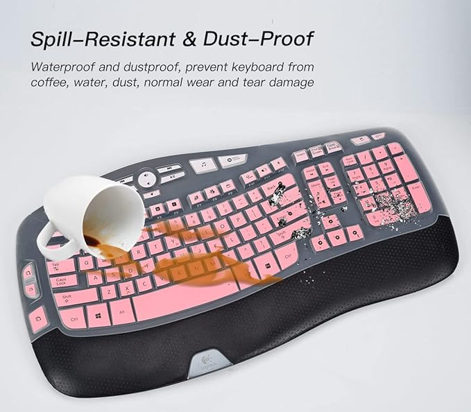 CaseBuy Keyboard Cover for Logitech K350 MK550 MK570 Wireless Wave Keyboard, Ultra Thin Silicone Protector Skin for Logitech K350 MK550 MK570 Keyboard -Ombre Pink