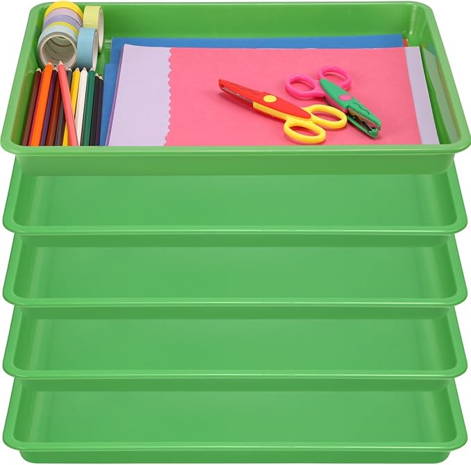 Hoteam 5 Pcs Paper Trays for Classroom Plastic Storage Bin Tray Bulk Stackable File Organizer for School Office Teacher Book Organization Supplies(Green,16.14 x 11.81 x 1.38 Inch)