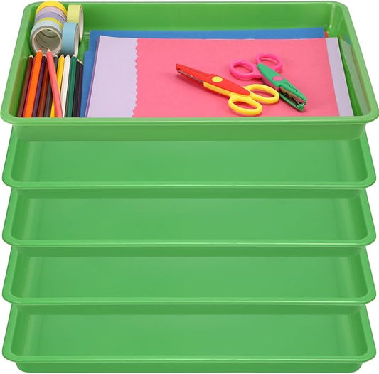 Hoteam 5 Pcs Paper Trays for Classroom Plastic Storage Bin Tray Bulk Stackable File Organizer for School Office Teacher Book Organization Supplies(Green,16.14 x 11.81 x 1.38 Inch)
