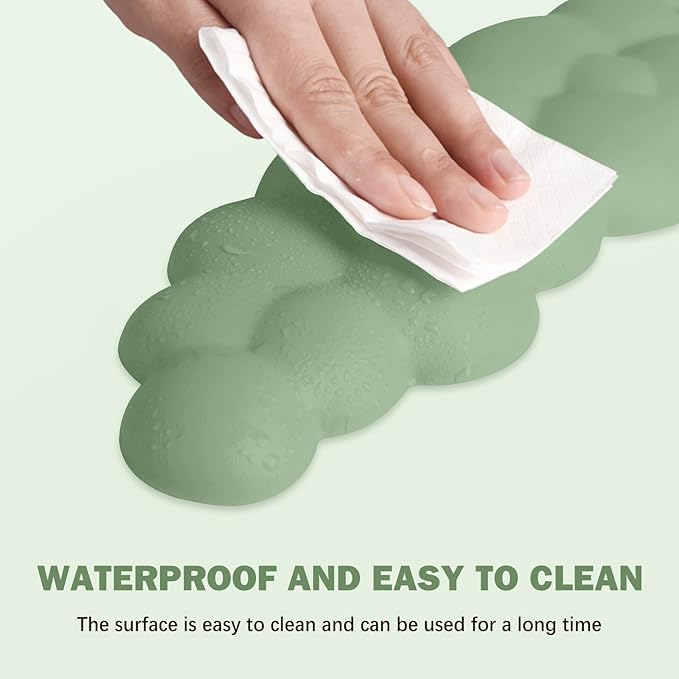 Cloud Keyboard Wrist Rest Mouse Pad Set, PU Leather Memory Foam Wrist Cushion Support, Mouse Wrist Pad, Non-Slip Wrist Support for Home, Office, Green Cloud