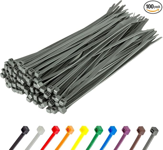 GTSE 8 Inch Silver/Grey Zip Ties, 100 Pack, 18lb Strength, UV Resistant Strong Nylon Grey Cable Ties, Self-Locking 8" Tie Wraps