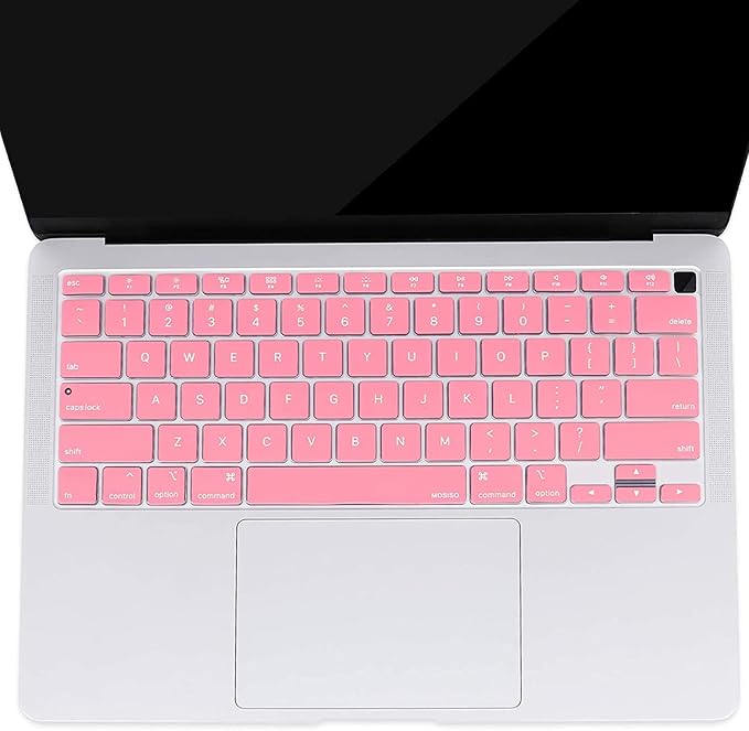 MOSISO Keyboard Cover Compatible with MacBook Air 13 inch 2022 2021 2020 Release A2337 M1 A2179 Retina Display with Touch ID Backlit Magic Keyboard, Waterproof Protective Silicone Skin, Pink