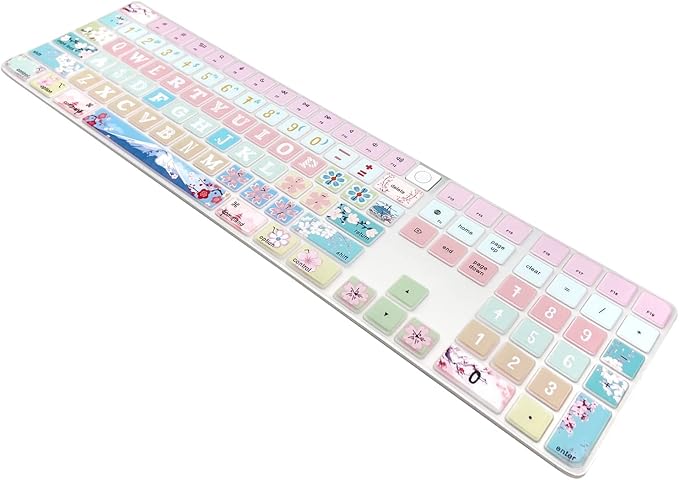 Keyboard Cover Skin for 2021 New Apple iMac Magic Keyboard (Model: A2520) with Numeric Keypad and Touch ID, Cute Printing Silicone Keyboard Protector, Sakura