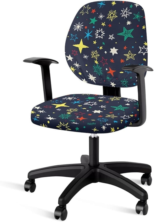 GLENLCWE Colorful Star Office Chair Covers Removable Elastic Computer Chair Seat Covers Universal,Set of 2