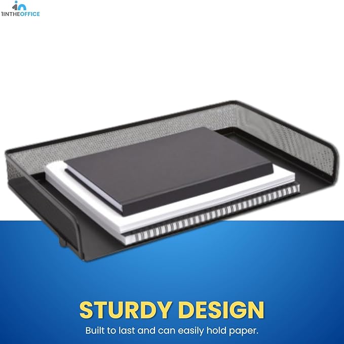 1InTheOffice Desk Trays Stackable Legal Tray, Black Wire Mesh Side-Load Paper Tray Organizer, (2 Pack)