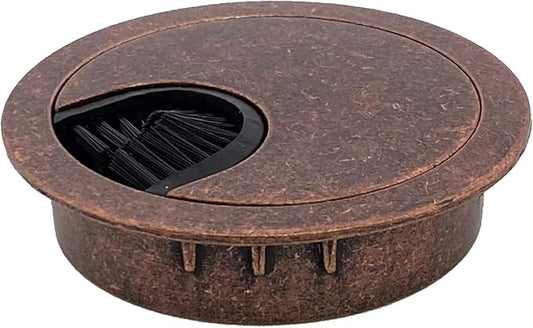 Antique Copper Metal Cable Grommet | 2 Piece "Lock in" Feature with "Brush" Opening for Management of Office & Computer Desk Wires | 60mm (2 3/8") Hole Opening | 1 Pack