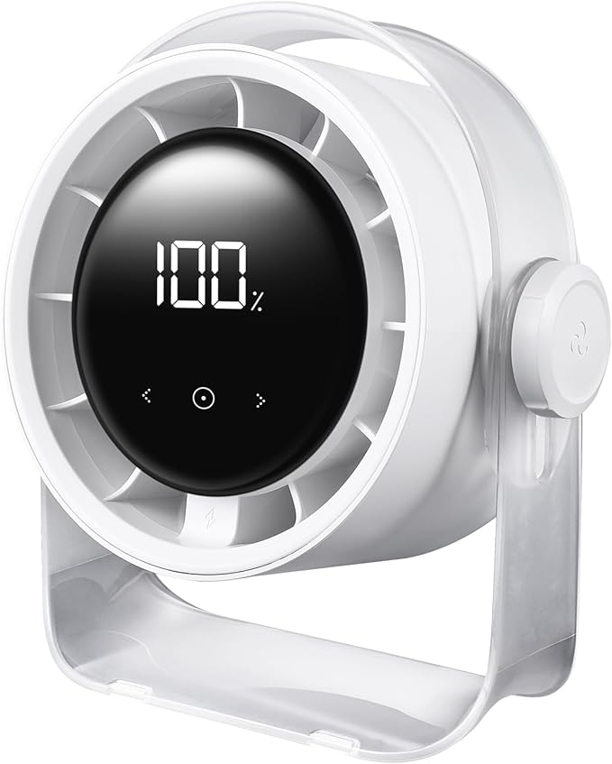 VAVOFO Desk Fan, Small Quiet LED Display Portable USB Fan, 180°Tilt, 100 Speeds, 5 Modes, Rechargeable 3600mAh Battery Operated Table Fans For Office, Bedroom, Outdoor（White）