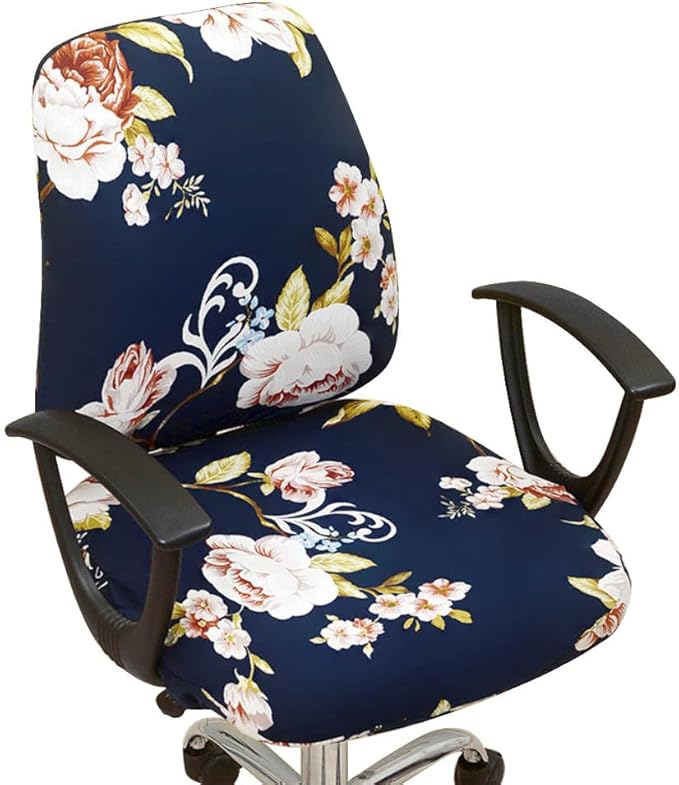 VIOKKO Office Chair Cover Stretchable Computer Desk Chair Seat Covers Anti-Dust Universal Split 2 Piece Rotating Swivel Chair Slipcover Protector (Peony)