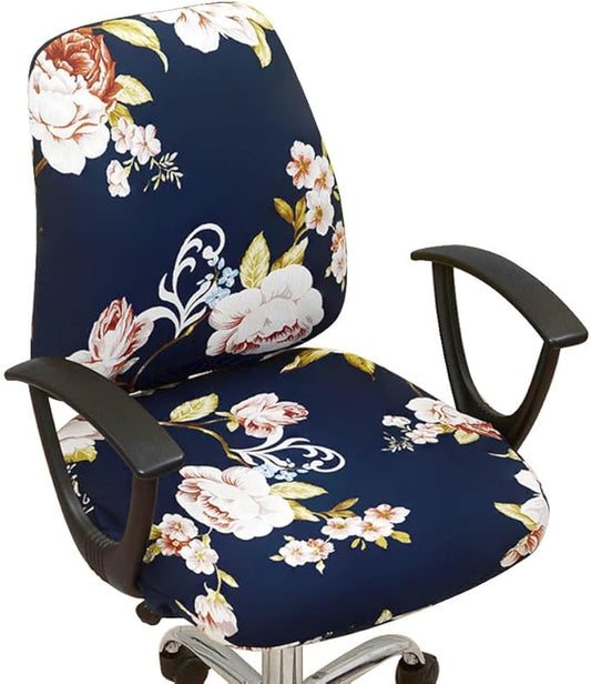 VIOKKO Office Chair Cover Stretchable Computer Desk Chair Seat Covers Anti-Dust Universal Split 2 Piece Rotating Swivel Chair Slipcover Protector (Peony)
