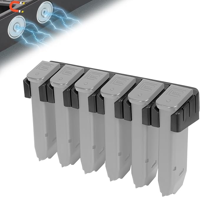 Adoreal Magnetic ABS 6 Standard Double Stack Mag Rack Wall Mount, Wall Magazine Display, Detachable Wall Mags Storage Organization System, Precision Fit Glock 17, 19, 26, 31, 32, 33, 34 Mags