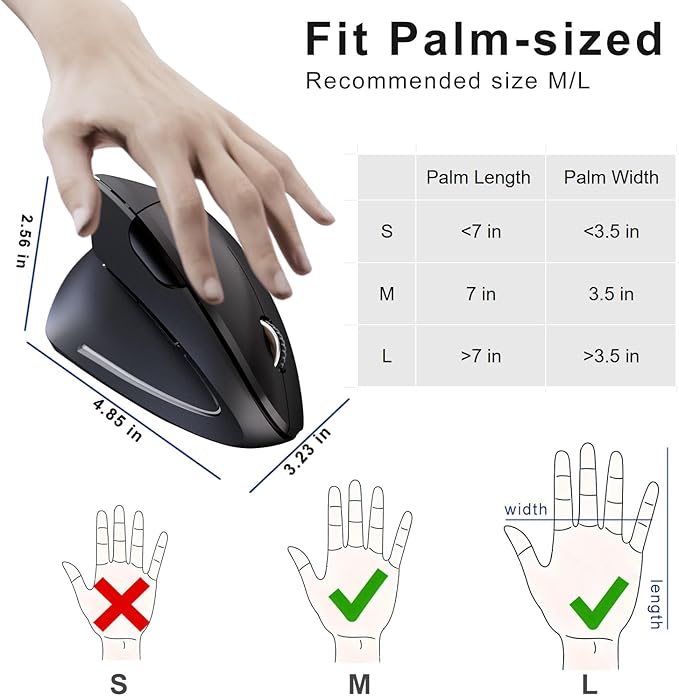 Left Handed Mouse,Left Handed Ergonomic Mouse, 2.4G USB Wireless Left Handed Vertical Mouse, Adjustable DPI(800/1200/1600),6 Buttons for PC,Mac,Laptop,Windows,Desktop – Black