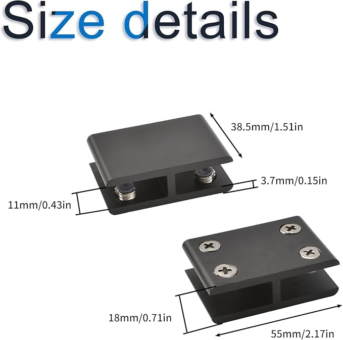INCREWAY Glass Clamp, 4 Pack Adjustable Double Side Aluminum Alloy Shelf Support Bracket, Clip Holder for 8-10mm Thickness, 180 Degrees, Black