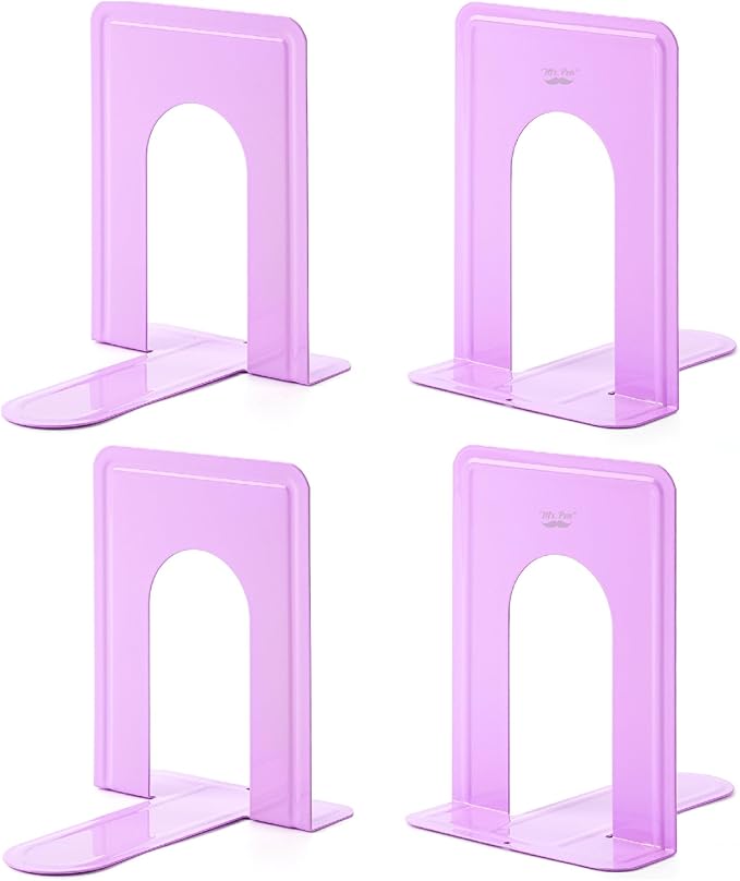 Mr. Pen- Book Ends, 4 Pack, Purple, Heavy Duty Metal Bookends for Shelves, Book Holders for Shelves, Metal Bookends