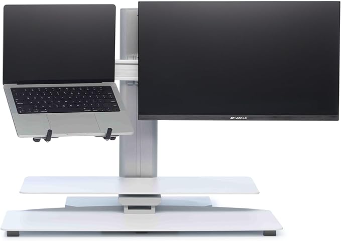 Perfect POSTURE Sit2Stand Standing Desk Converter Monitor Mount and Laptop Holder – 18” Height Adjustable Sit-Stand Workstation – White