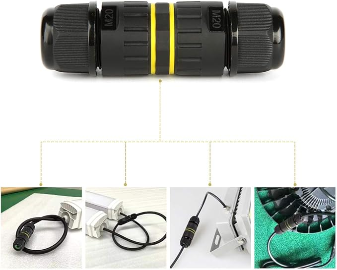 IP68 Waterproof Junction Box Outdoor External Sleeve Coupler,M20 Cable Connector Ø5-12mm Wire Range(AC 400V, 24A),UL for Outdoor,2 Way 4Pin 5Pack