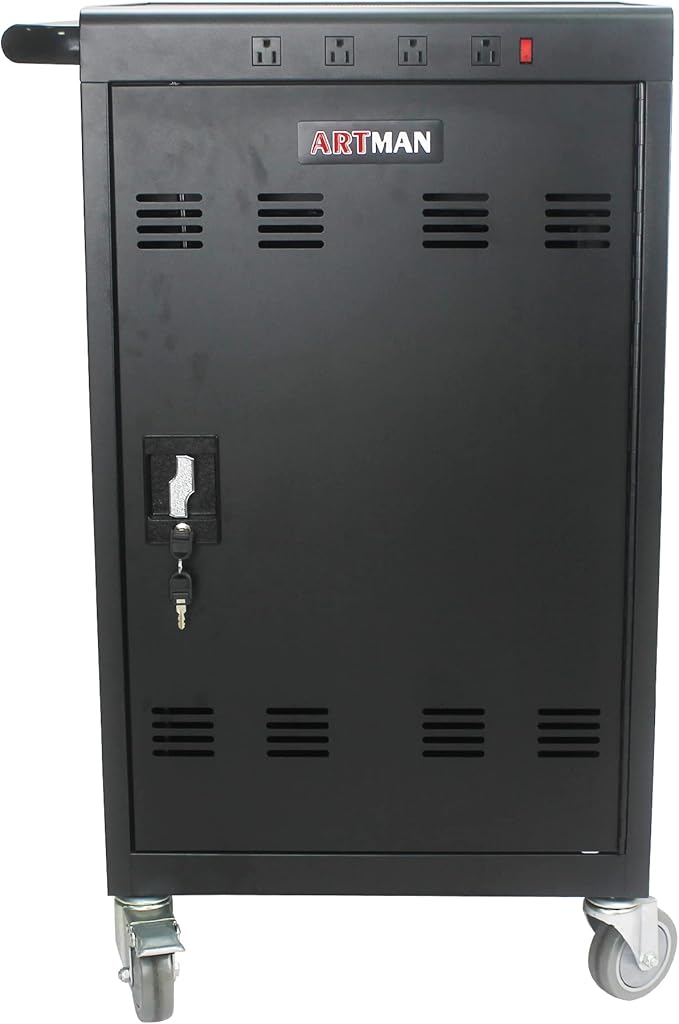 35 Device Mobile Charging Station for Laptops/Tablets/iPads/Chromebooks,35 Bay Lockable Charging Cabinet with Power Strip for Classroom,School Charging Carts with Casters(Black)