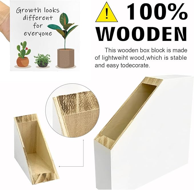 LVQHI Inspirational Wood Block Sign,Growth Looks Different for Everyone Plant Motivational Wooden Block Sign for Home Bedroom Office Desk Table Decor,Inspirational Gifts for Coworker Friend 8x8 IN