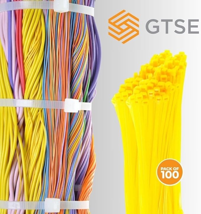 GTSE 12 Inch Yellow Zip Ties, 100 Pack, 50lb Strength, UV Resistant Long Nylon Cable Ties, Self-Locking 12" Tie Wraps