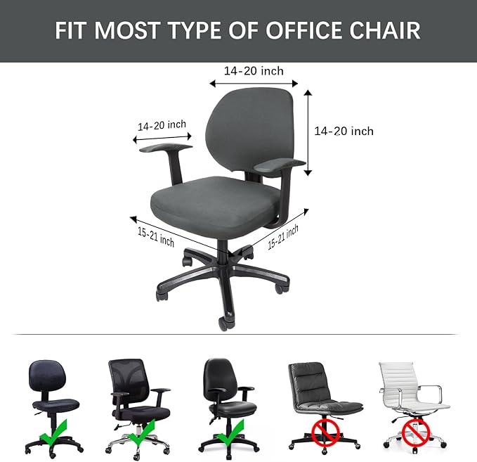 WOMACO Office Computer Chair Cover with Armrest Covers, Stretch Universal Rotating Rolling Desk Chair Slipcover, 4 PCS Stretchable Office Chair Seat Protector (Gray, with Armrest Covers)
