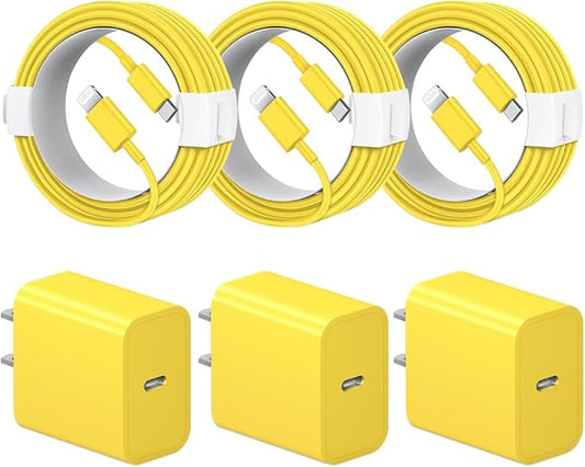iPhone 14 13 12 11 Charger Fast Charging iPhone Fast Charger 3-Pack 20W iPad Chargers 6FT C Chargers Fast Charging Cord Whit iPhone 14/14 Max/13 Pro/13/12 Mini/12 Pro Max/11 Max/Xs and iPad(Yellow)